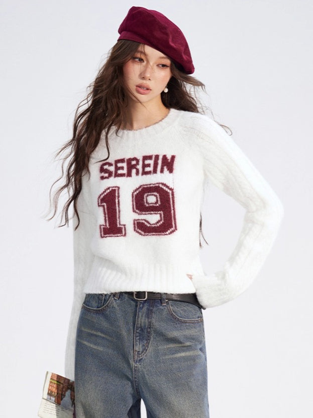 Contrast Cable Knit Wool Crewneck