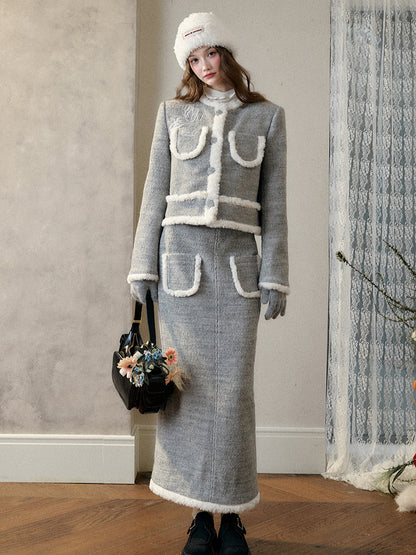 Galaxy Embroidered Wool Tweed Coat &amp; Skirt Set