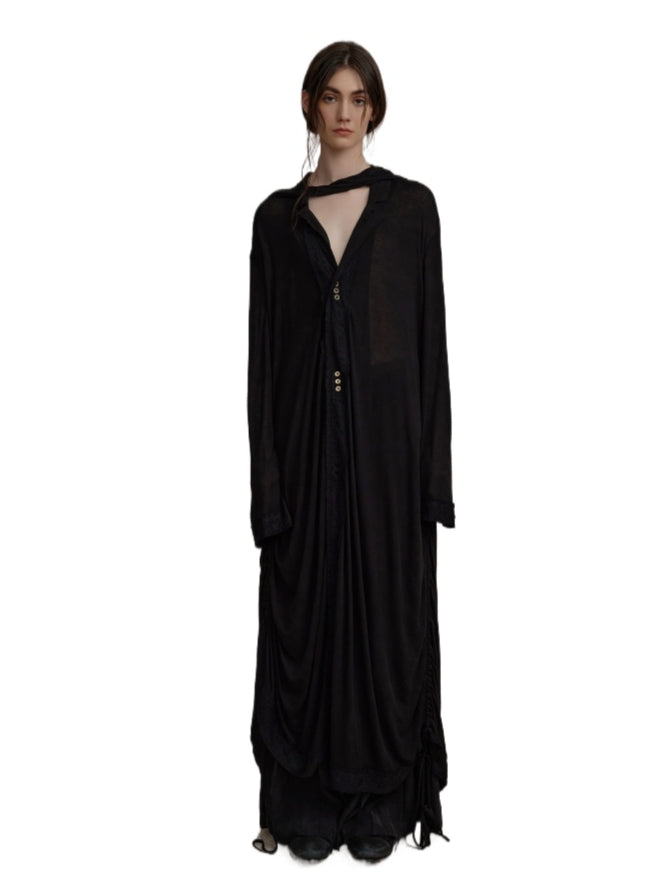 Black Wooha Side Ruched Panel Long Coat