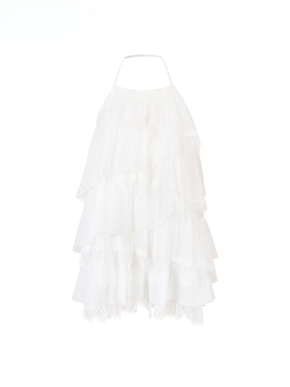 Lace-spliced Cake-style Halter Dress