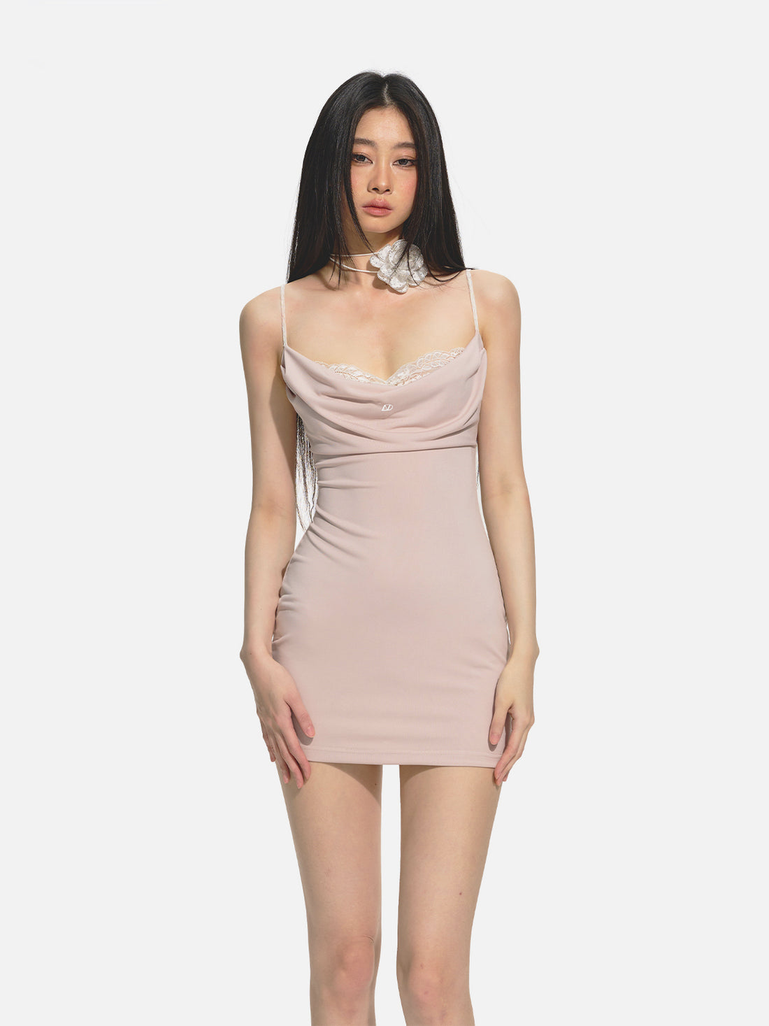 Pink Sheath Satin-Lace Paneled Dress - CHINASQUAD