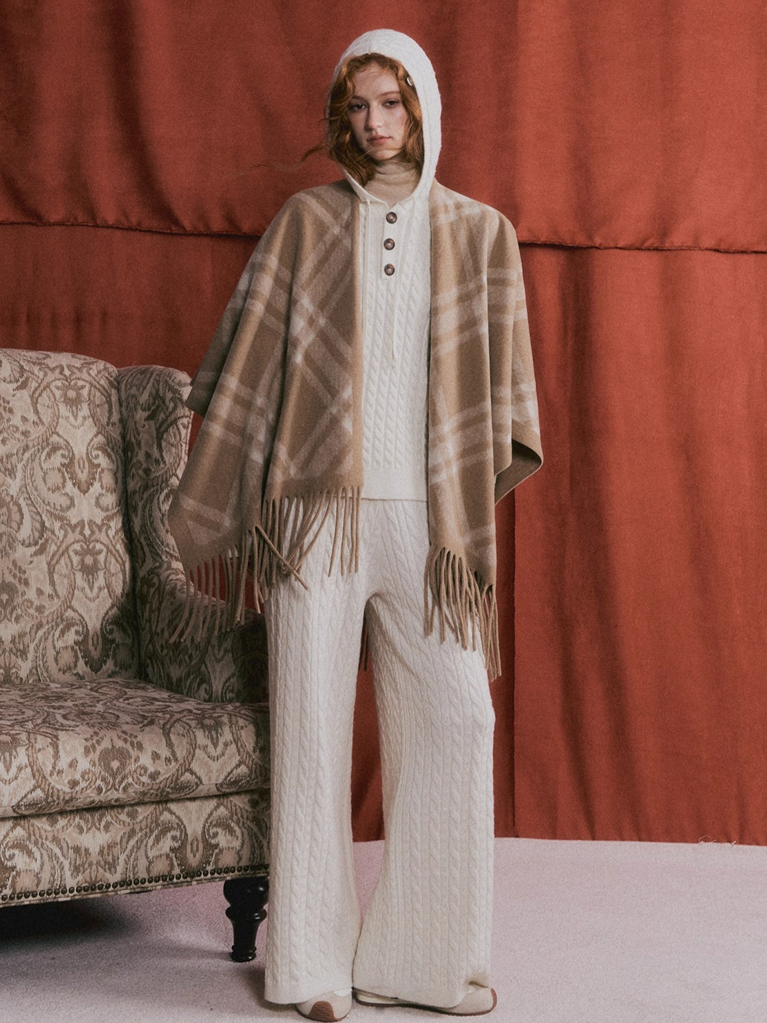 Vintage Plaid Tassel Cape Scarf