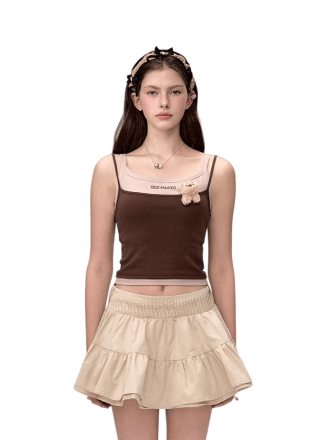 Layered-Effect Spliced Camisole Tank Vest