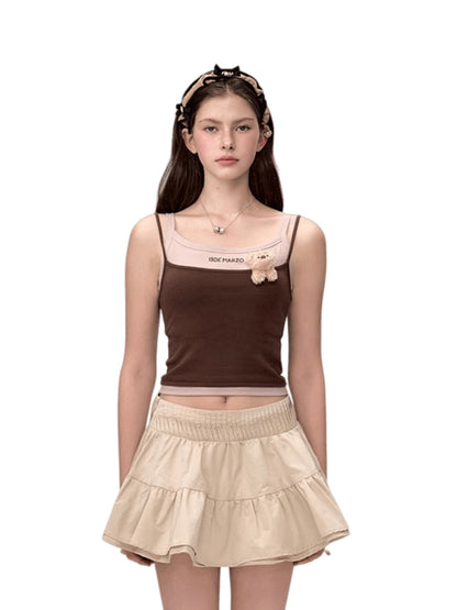 Layered-Effect Spliced Camisole Tank Vest