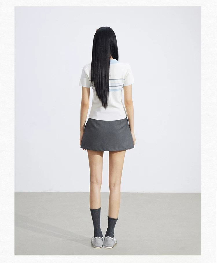 Striped Contrast Collar Ice Silk Polo Top