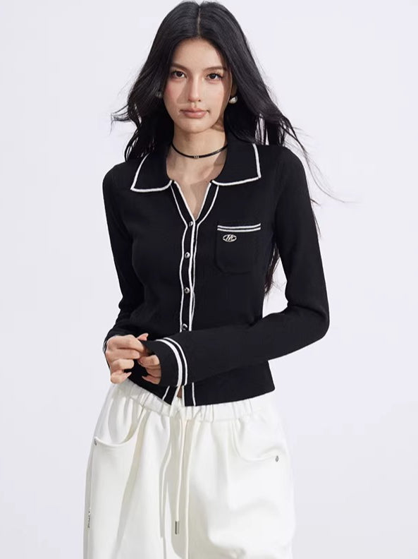 Color-Block Polo Collar Knit Base Layer