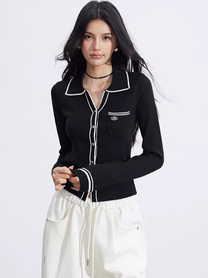 Color-Block Polo Collar Knit Base Layer