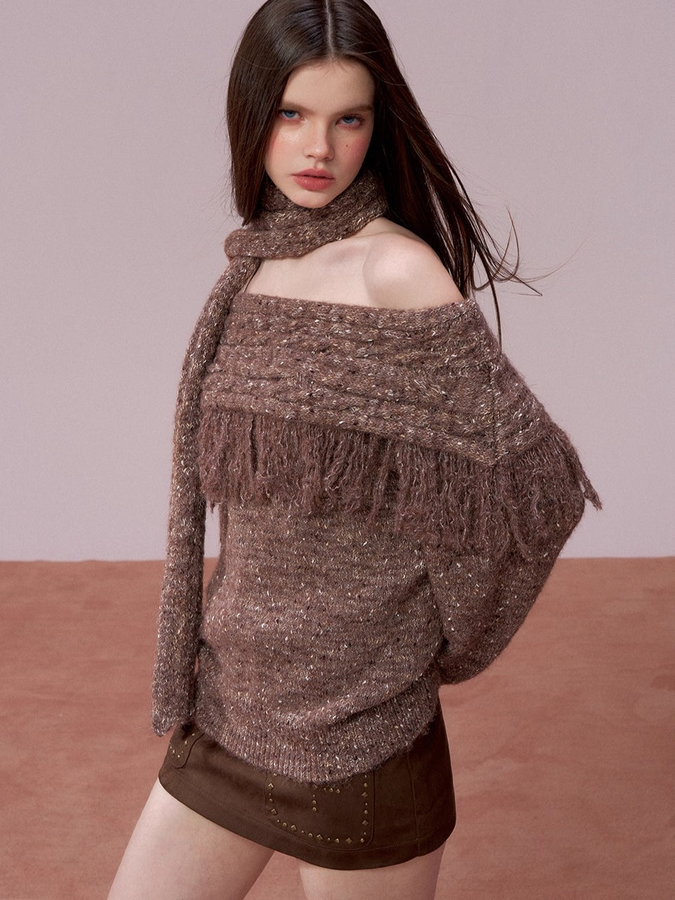 Fringe Knit Sweater &amp; Scarf Set