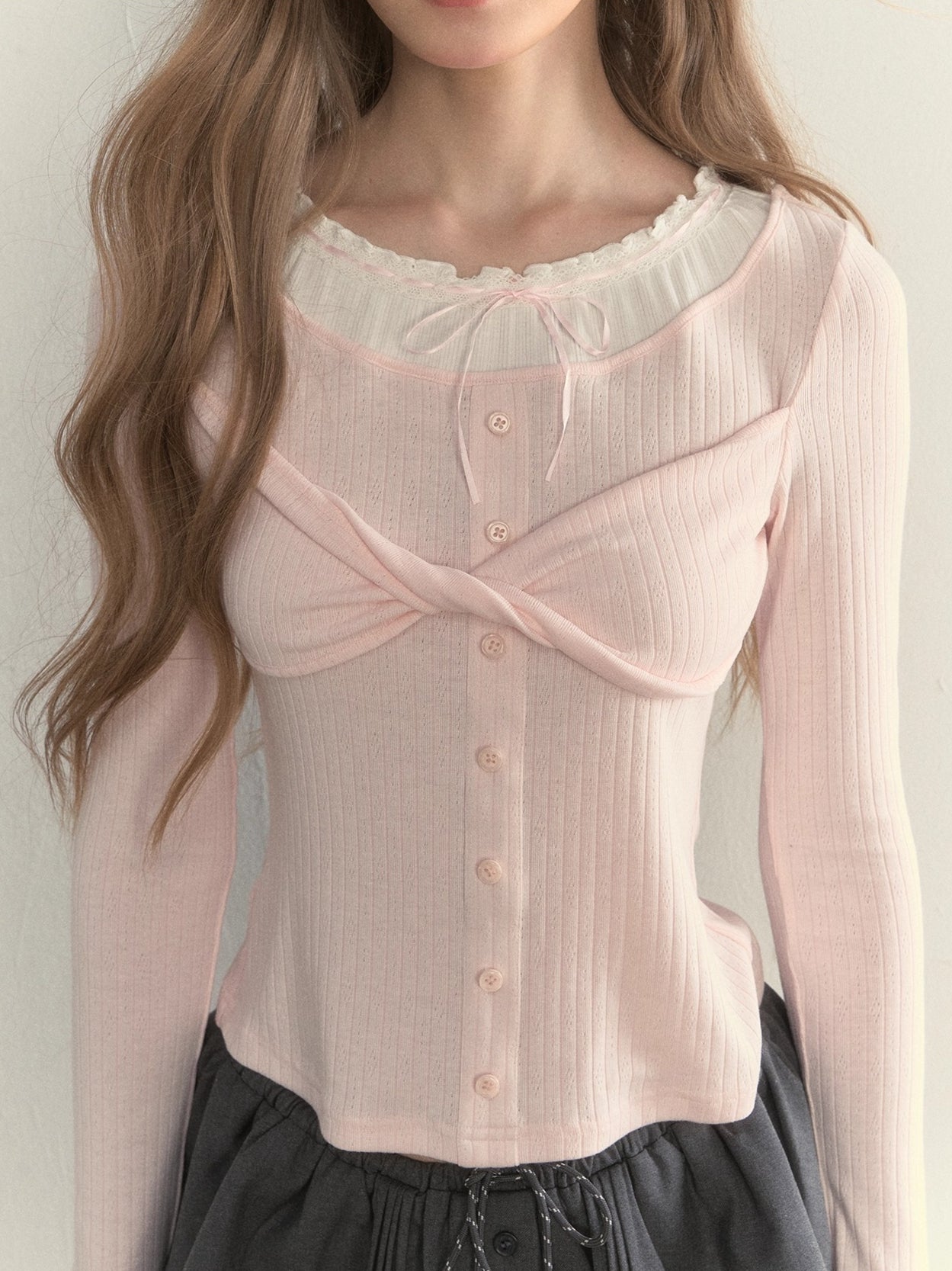 Bow-Tied Knit Long Sleeve T-Shirt