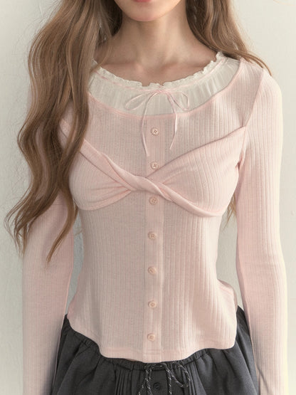 Bow-Tied Knit Long Sleeve T-Shirt