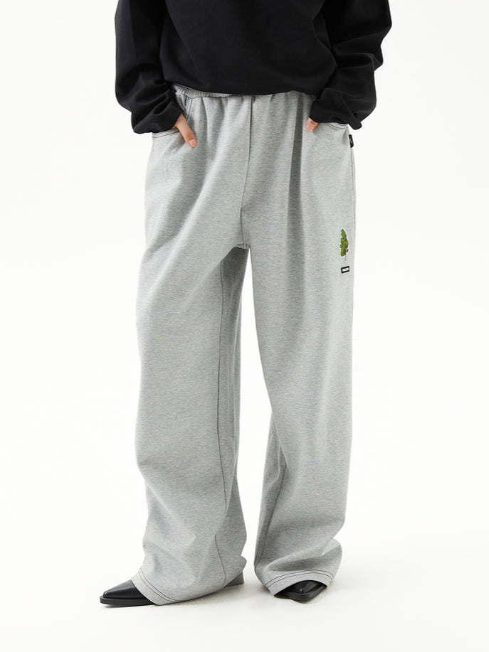 Gray Loose Straight-Leg Denim Sweatpants