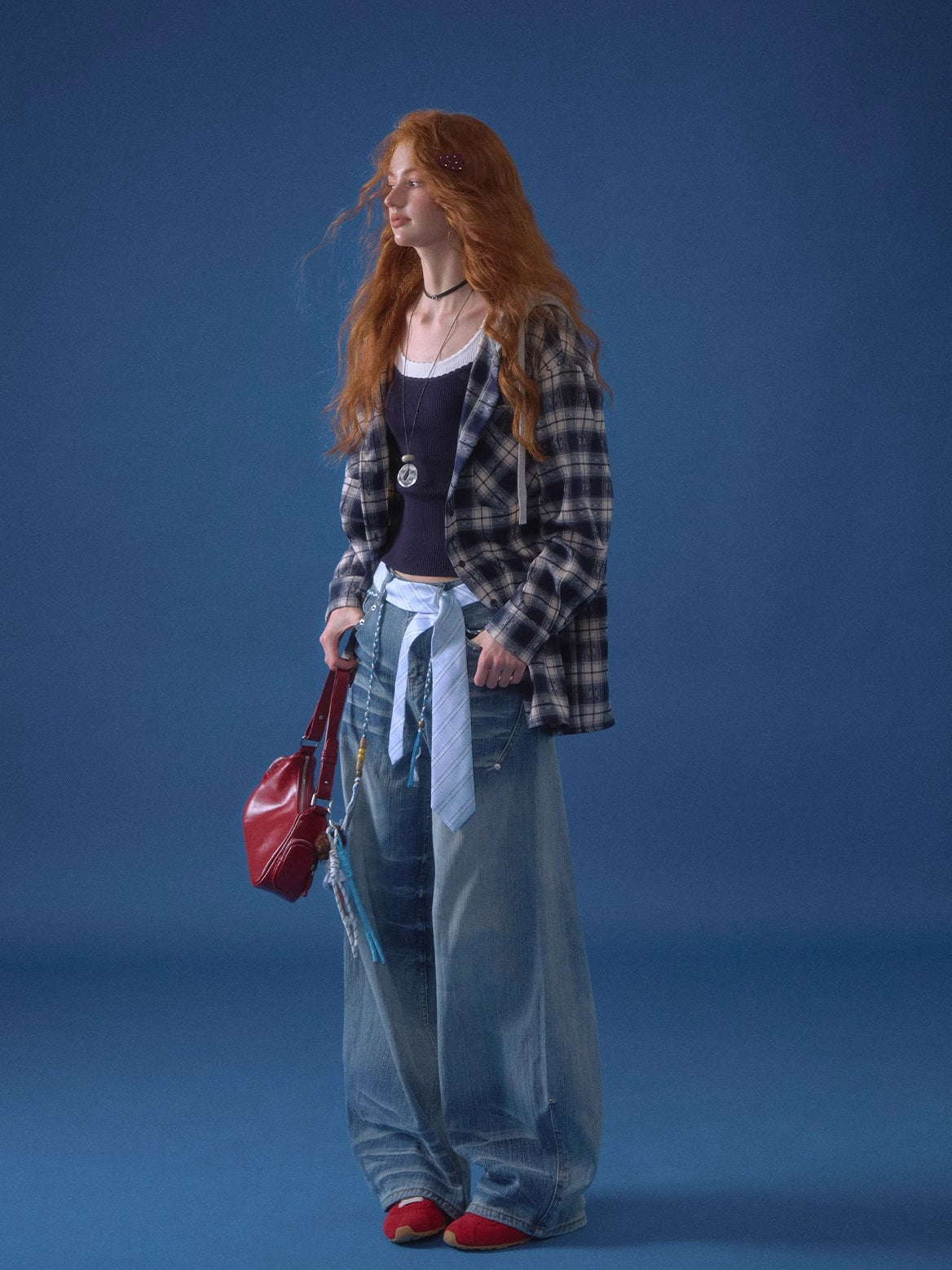 Vintage Plaid Contrast Hooded Shirt