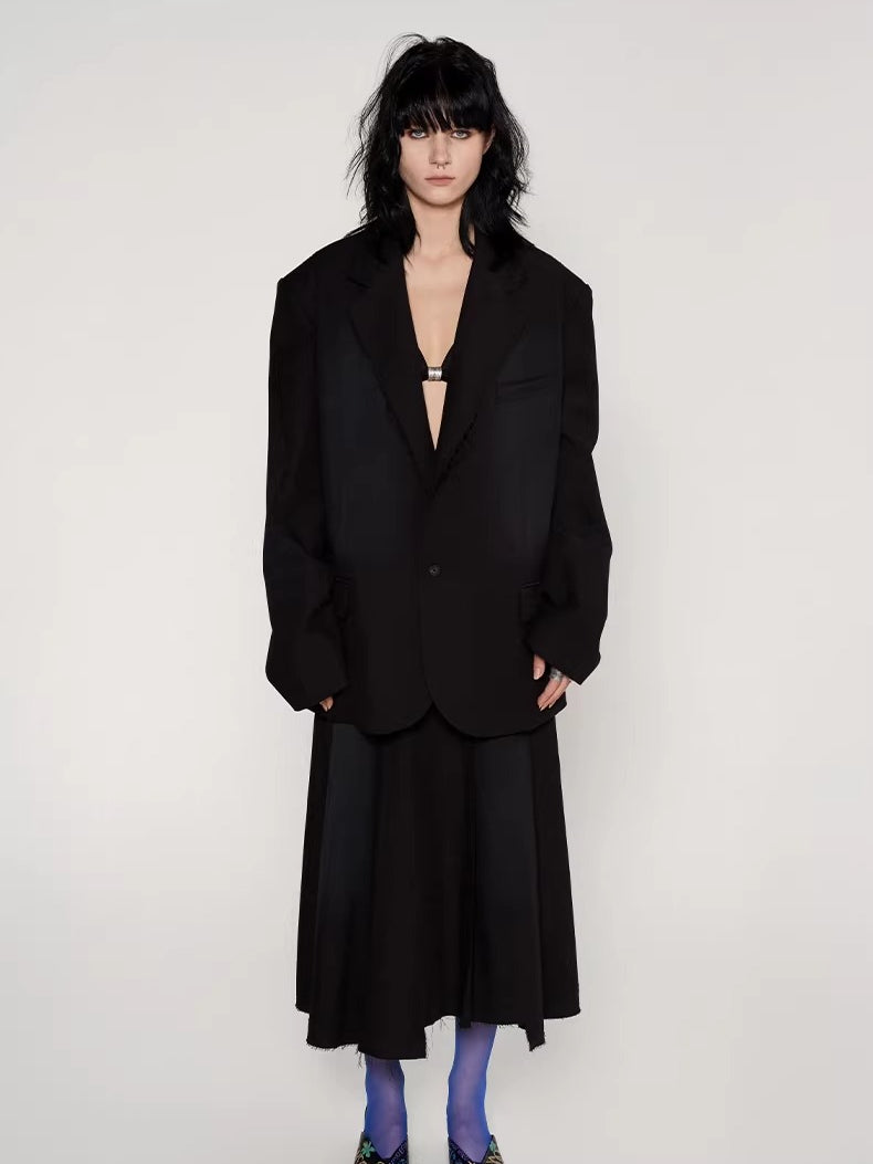 Vintage Washed Fringe-Edge Casual Blazer