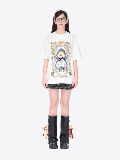 Tarot Bear Graphic Oversized T-Shirt