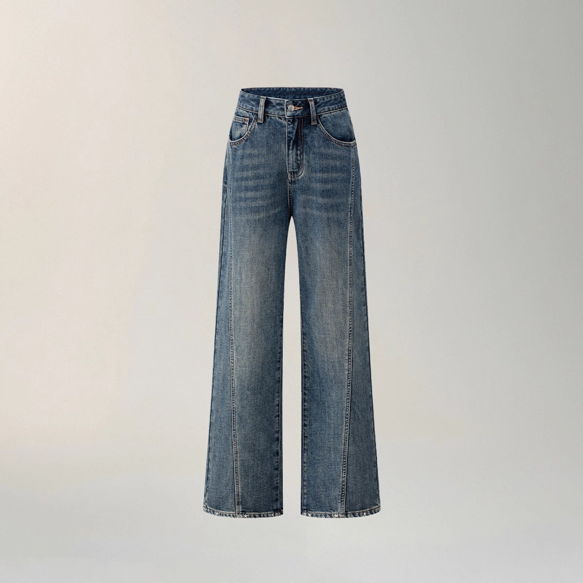 Heart-Patterned Fleece-Lined Wide-Leg Denim Pants