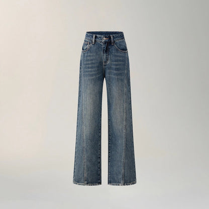 Heart-Patterned Fleece-Lined Wide-Leg Denim Pants