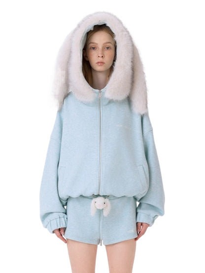 Detachable Plush Collar Hooded Jacket