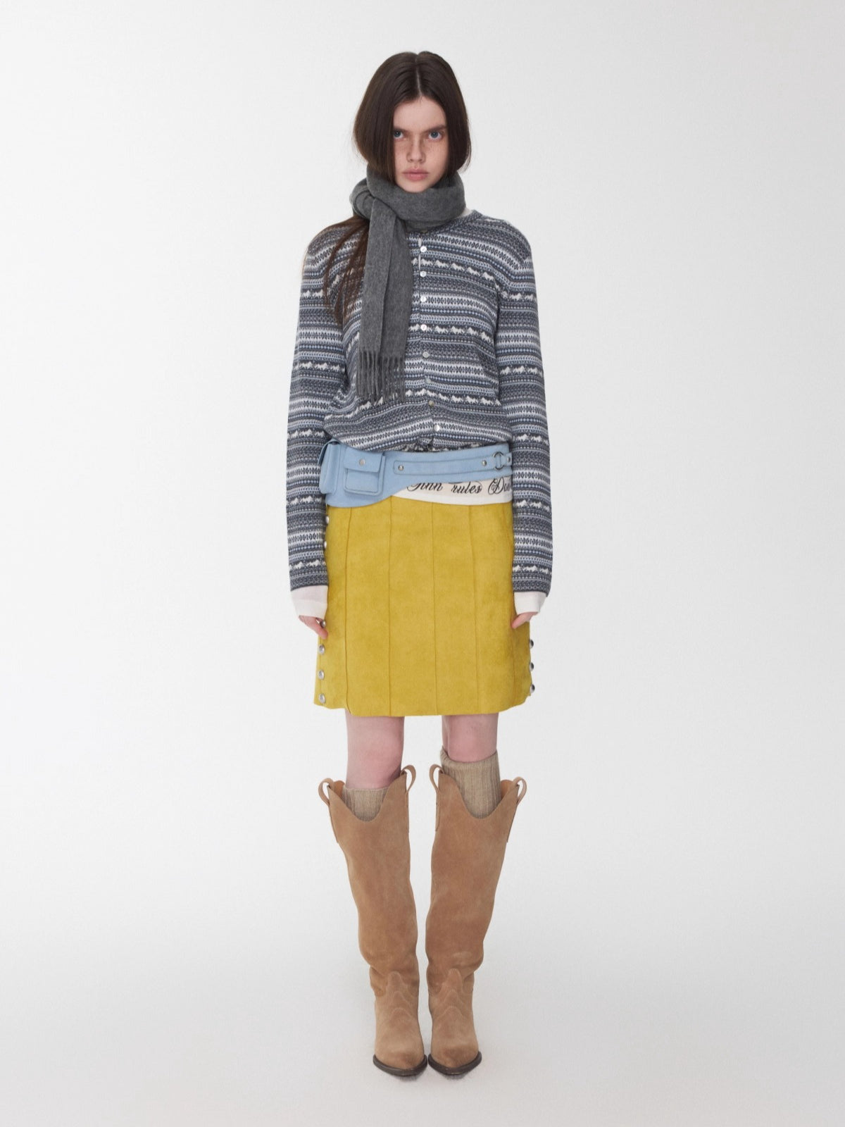 Fair Isle Pony Jacquard Drawstring Knit Cardigan