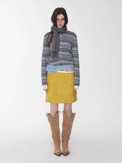 Fair Isle Pony Jacquard Drawstring Knit Cardigan