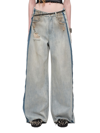 Vintage Mud-Wash Embroidered Barrel-Leg Jeans CHINASQUAD