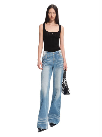 Hollow-out Square Neck Knit Tank Top - CHINASQUAD