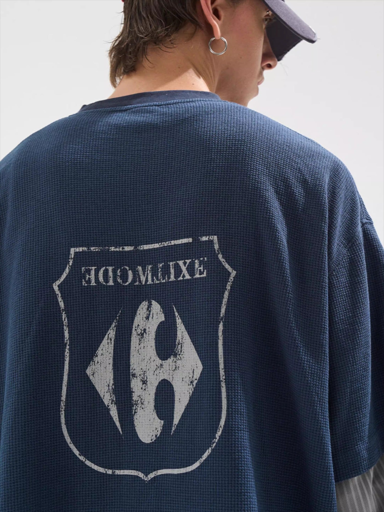 Faded Print Layered-Effect Patchwork Long Sleeve T-Shirt