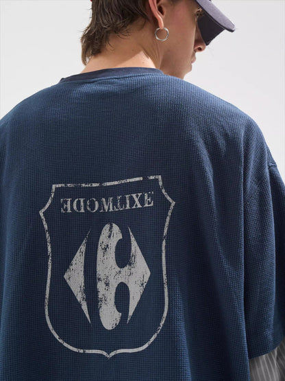 Faded Print Layered-Effect Patchwork Long Sleeve T-Shirt