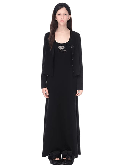 Waist-Tie Cardigan Two-Piece Long Dress Set