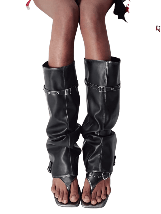 Convertible Studded Punk Knit Mid-Calf Boots