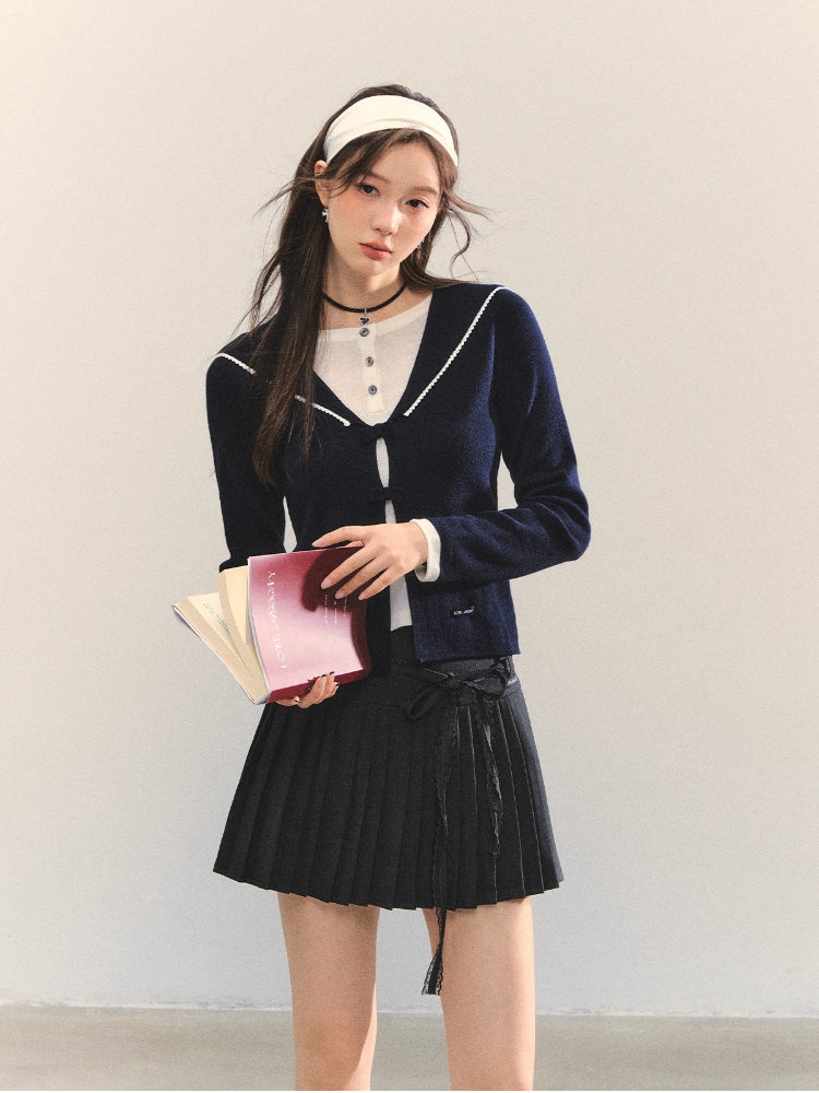 Contrasting Fake Two Piece Woolen Cardigan