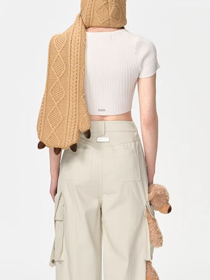 Khaki Bear Head Scarf