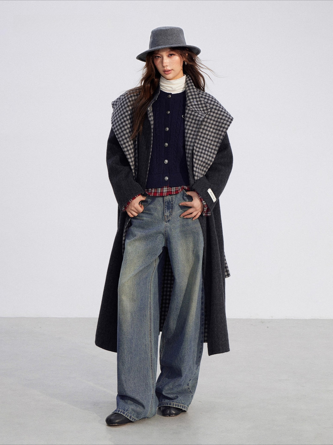 Plaid Patchwork Knit Cardigan