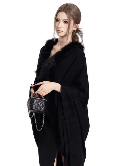 Asymmetric Cable-Knit Draped Cardigan Cape