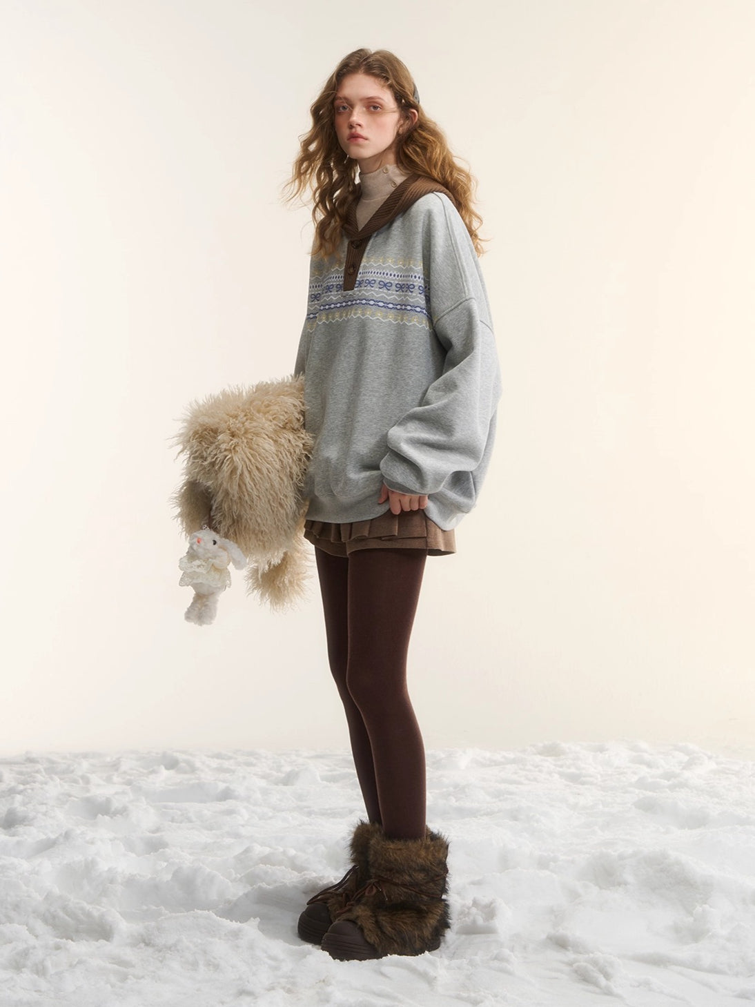 Contrast Patchwork Hooded Fleece Sweatshirt