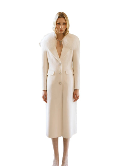 Nata Detachable Shearling Collar Wool Coat