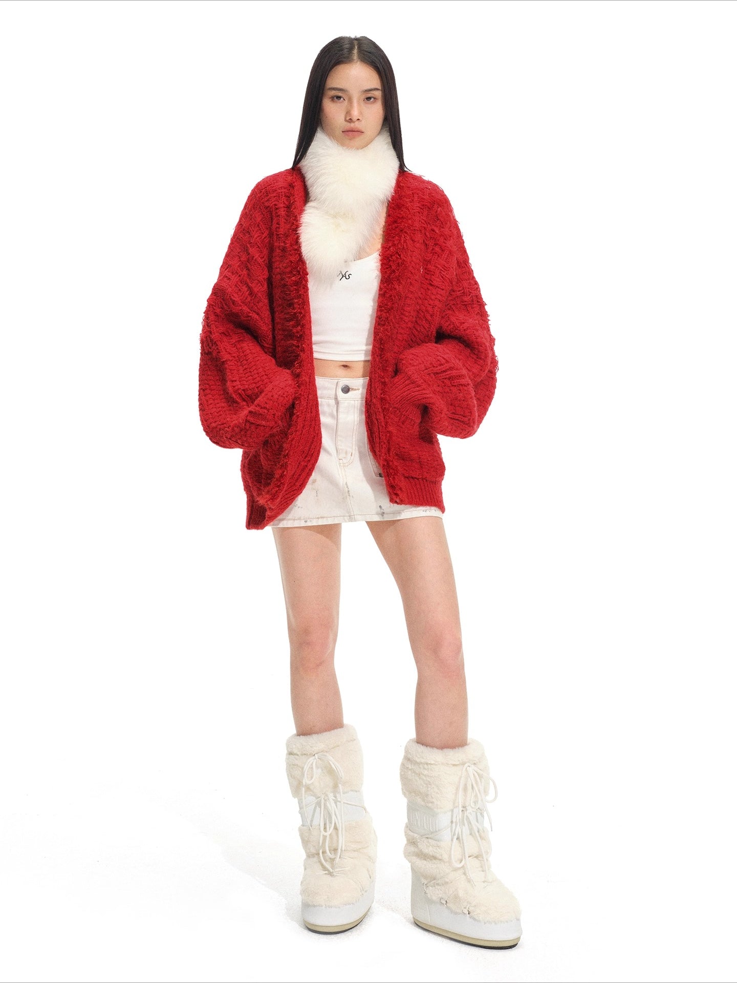 Polar Fur-Trimmed Knit Cardigan