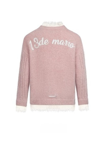 3D Plush Button Layered Knit Cardigan