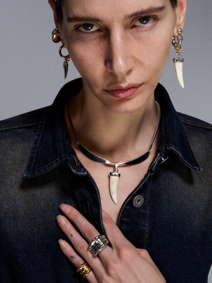 Silver Reconstructed Vintage Fang Bone Hoop Earrings