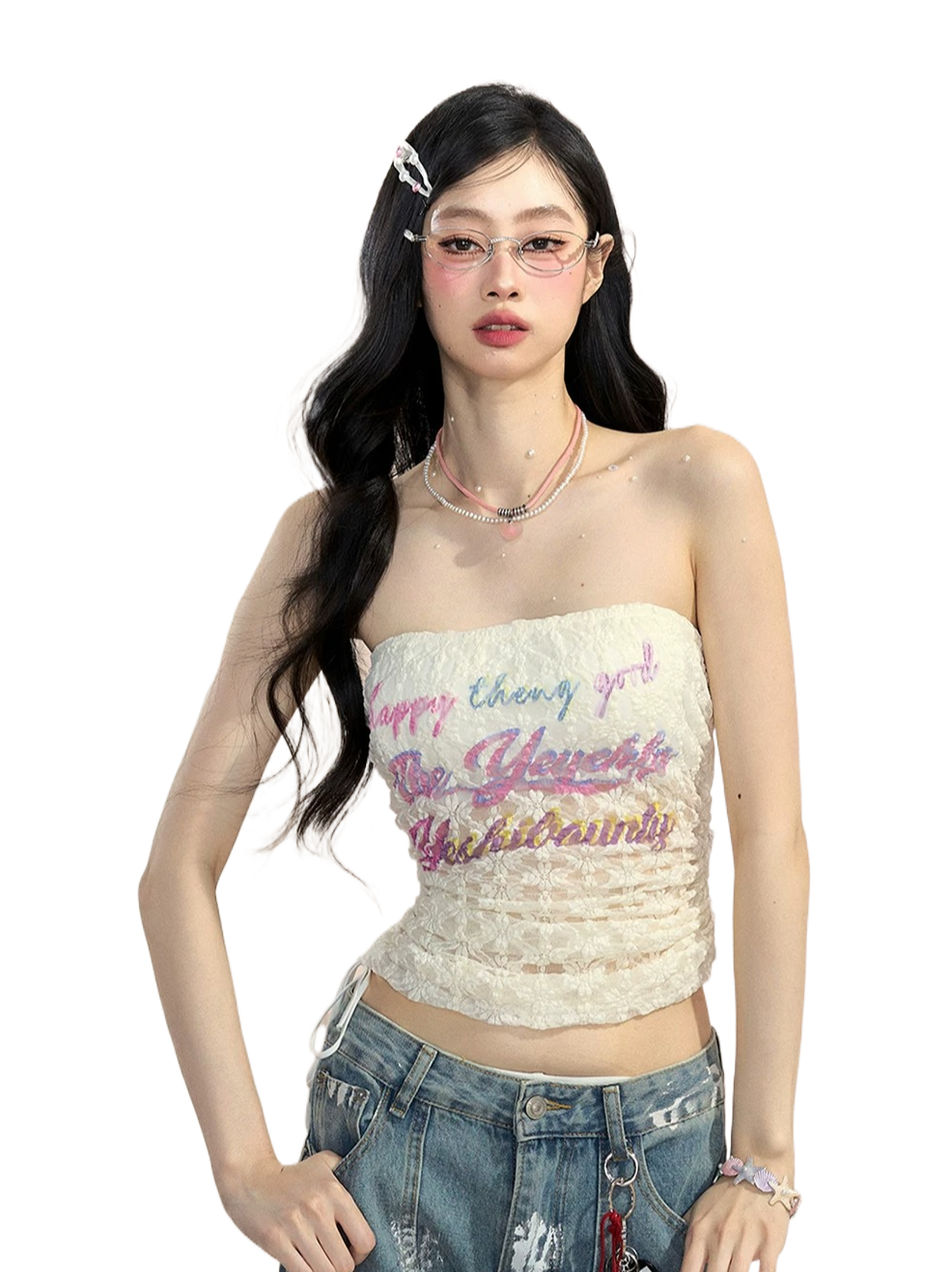 “Spring Love Letter” Lace Bandeau Crop Top