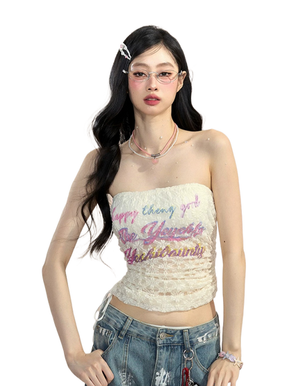 “Spring Love Letter” Lace Bandeau Crop Top