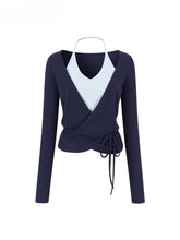 Fake Two-Piece Color-Blocked Strappy T-Shirt - CHINASQUAD