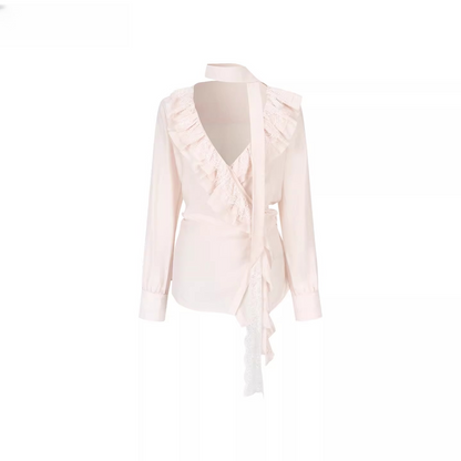 Lace Ruffle Tie Blouse