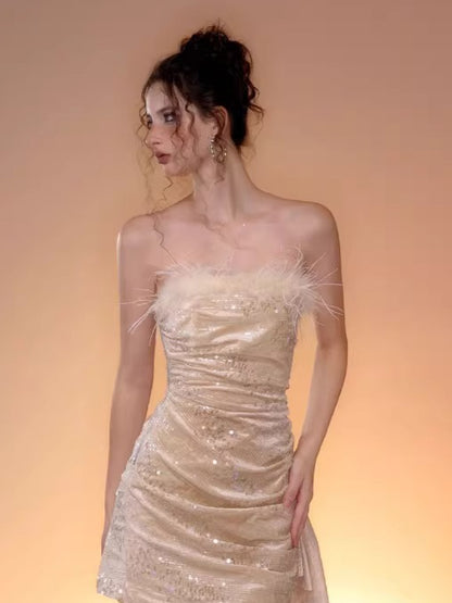 Bodycon Dress &amp; Vintage Faux Mink Fur Set