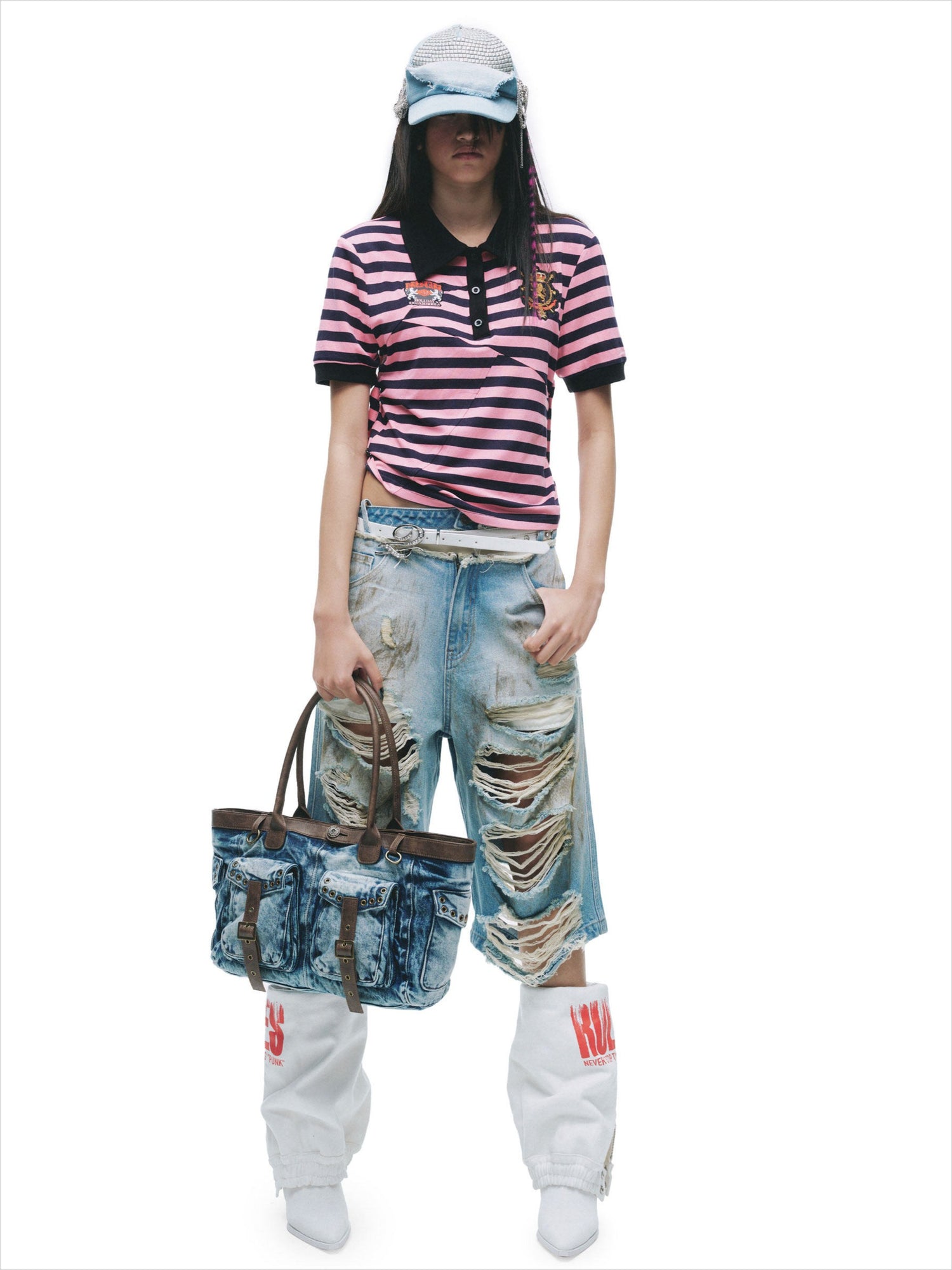 Patchwork Drawstring Adjustable T-Shirt