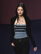 Striped Contrast Hand-Sewn Button Tube Top & Shrug Set - CHINASQUAD