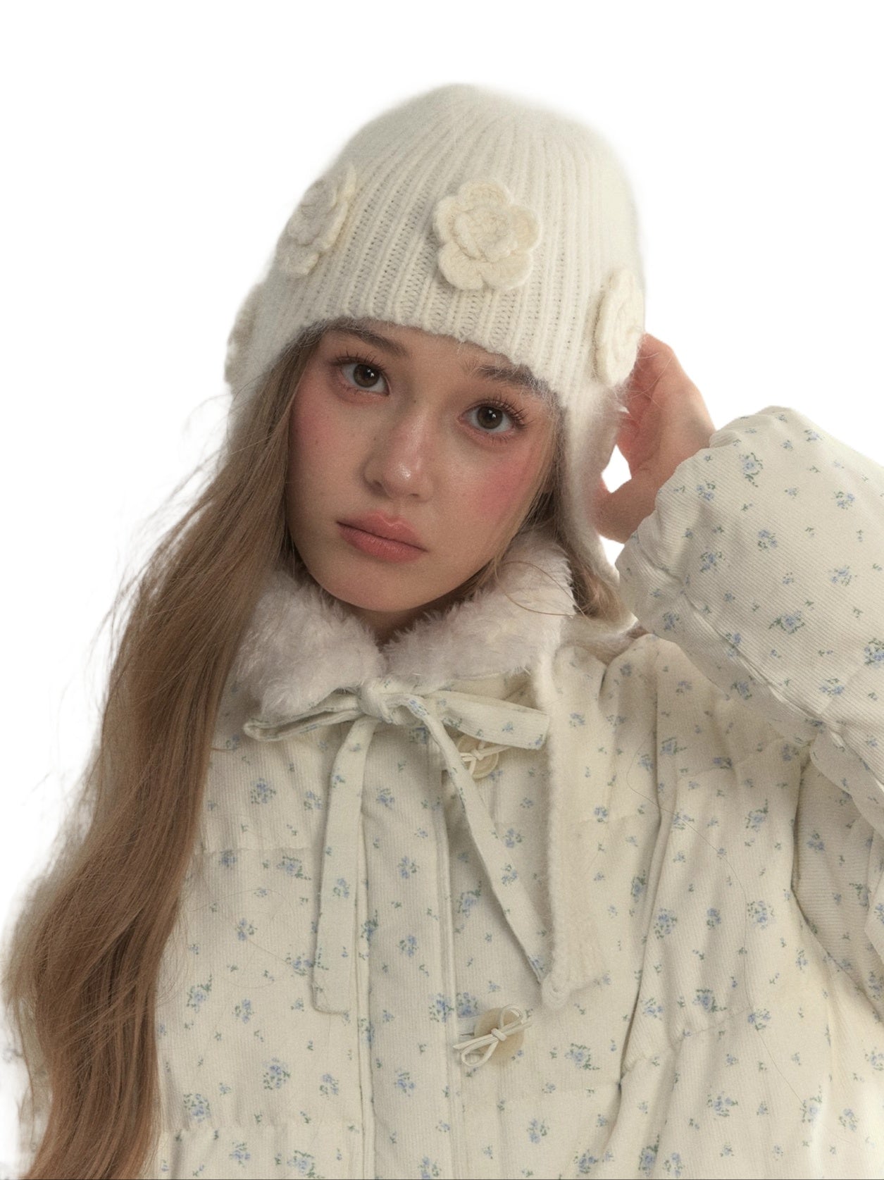 Floral Angora Knit Beanie
