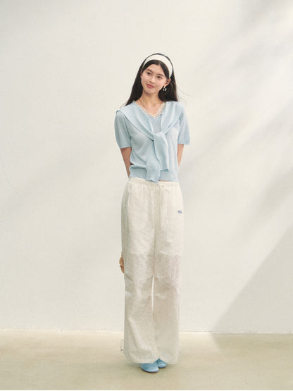Hollow Embroidery Tie-up Casual Pants - CHINASQUAD
