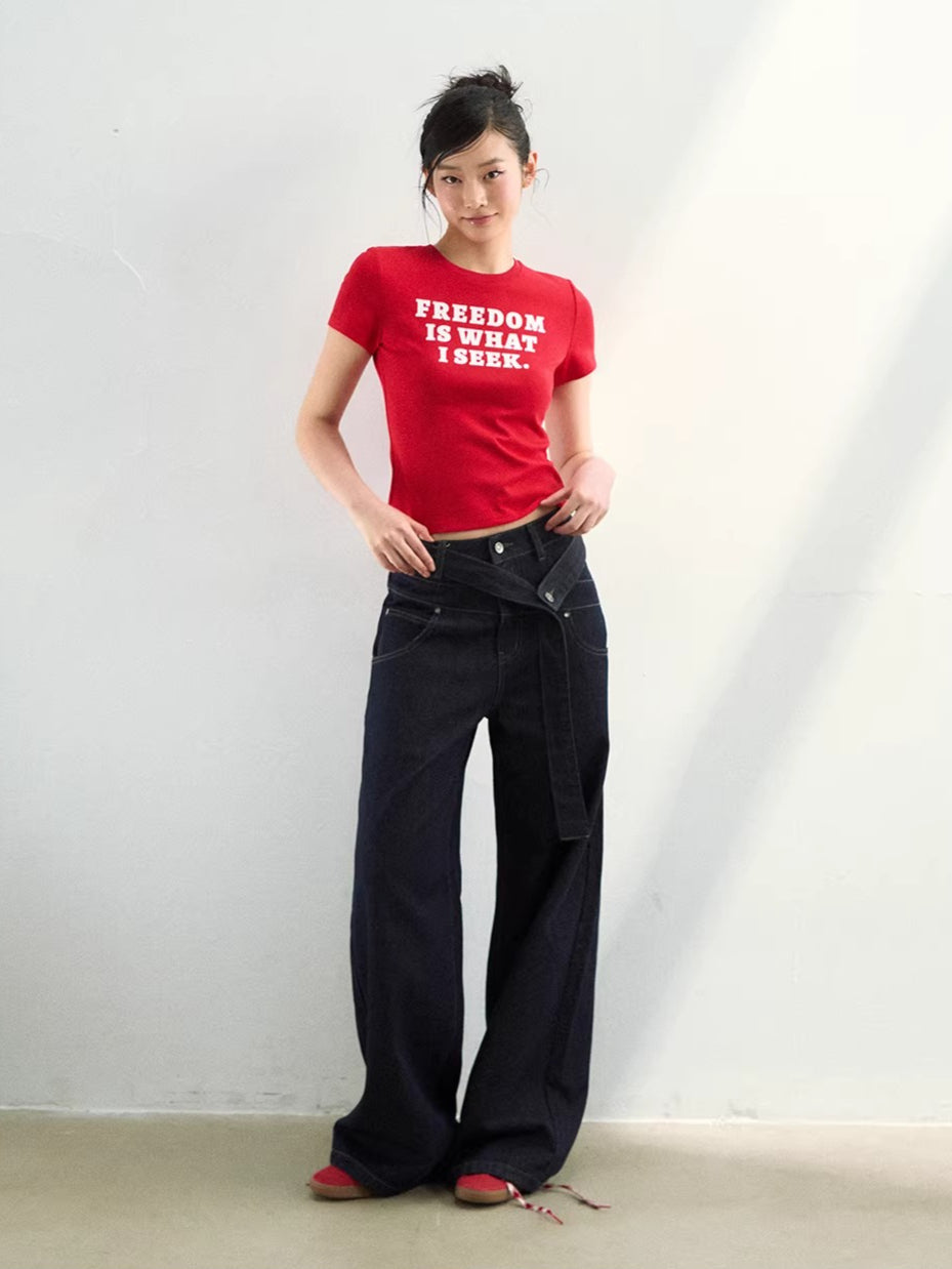 Slogan Graphic Red Cropped T-Shirt