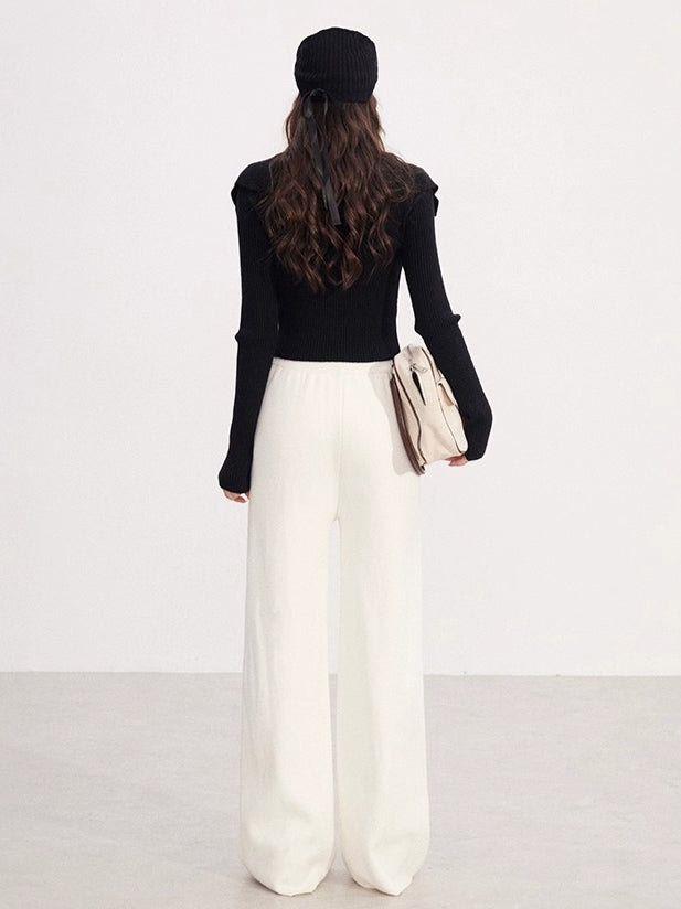 Fleece-Lined Soft-Knit Wide-Leg Pants