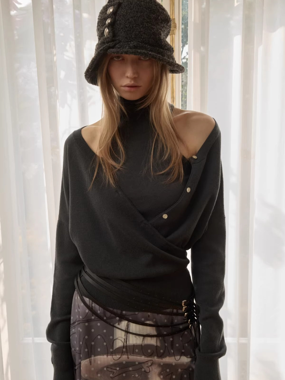 Vintage Tweed Ruched Bucket Hat